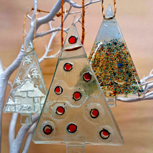 3 Large Fused Glass Tree Decorations - Image 2