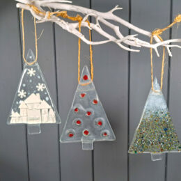 3 Large Fused Glass Tree Decorations