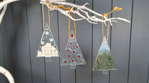 3 Large Fused Glass Tree Decorations